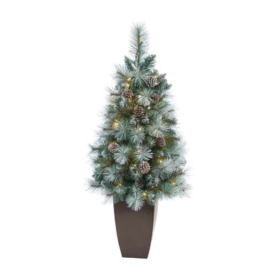 Nearly Natural Frosted 3 1/2 Foot Pre-Lit Pine Christmas Tree