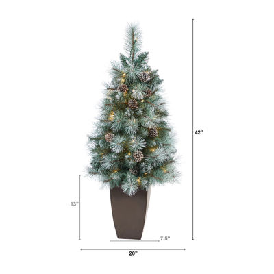 Nearly Natural Frosted 3 1/2 Foot Pre-Lit Pine Christmas Tree