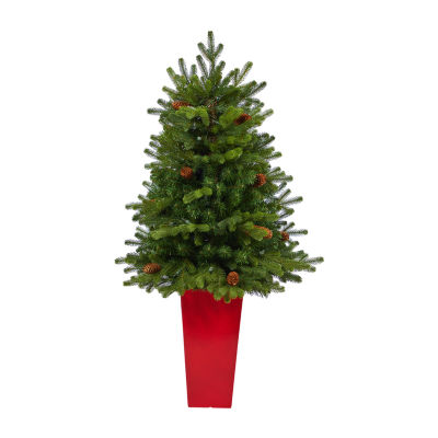 Nearly Natural Prein Red Planter 3 1/2 Foot Pre-Lit Fir Christmas Tree