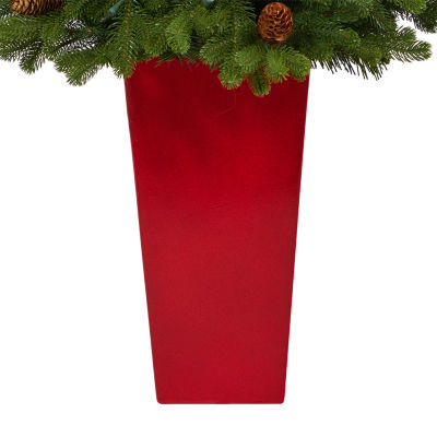 Nearly Natural Prein Red Planter 3 1/2 Foot Pre-Lit Fir Christmas Tree