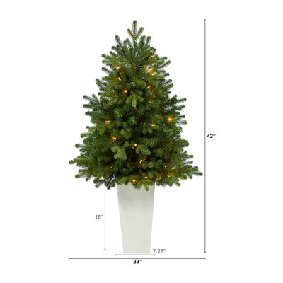 Nearly Natural In Wht Planter 3 1/2 Foot Pre-Lit Fir Christmas Tree