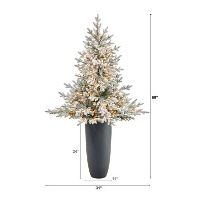 Nearly Natural Flocked Fraser 5 Foot Pre-Lit Fir Christmas Tree