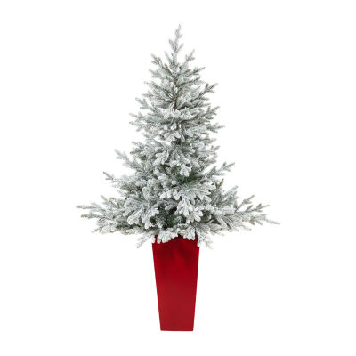 Nearly Natural Fraser In Red Planter 4 1/2 Foot Pre-Lit Fir Christmas Tree