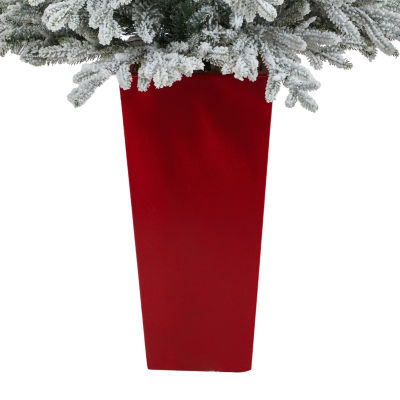 Nearly Natural Fraser In Red Planter 4 1/2 Foot Pre-Lit Fir Christmas Tree