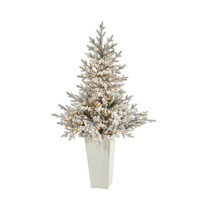 Nearly Natural Fraser In Wht Planter 4 1/2 Foot Pre-Lit Fir Christmas Tree