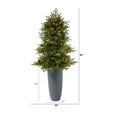 Nearly Natural 5 Foot Pre-Lit Fir Christmas Tree