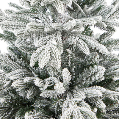 Nearly Natural Flocked In Planter 5 Foot Pre-Lit Spruce Christmas Tree