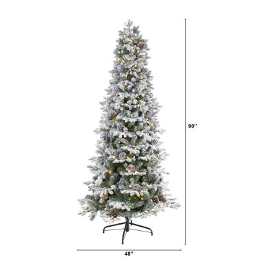 Nearly Natural Flocked Faux 7 1/2 Foot Pre-Lit Christmas Tree