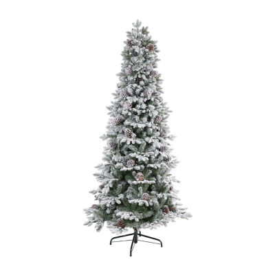 Nearly Natural Flocked Faux 7 1/2 Foot Pre-Lit Christmas Tree
