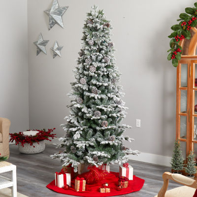 Nearly Natural Flocked Faux 7 1/2 Foot Pre-Lit Christmas Tree