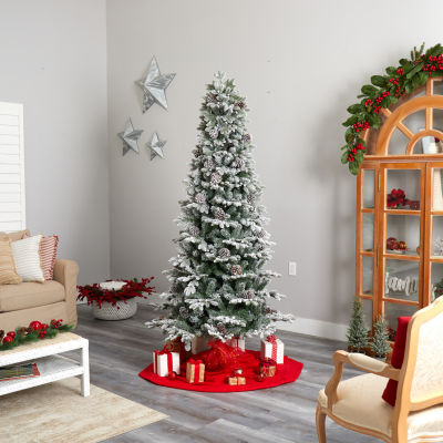 Nearly Natural Flocked Faux 7 1/2 Foot Pre-Lit Christmas Tree