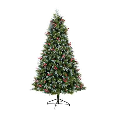 Nearly Natural Snow Faux 7 1/2 Foot Pre-Lit Spruce Christmas Tree