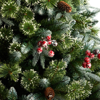 Nearly Natural Snow Faux 7 1/2 Foot Pre-Lit Spruce Christmas Tree