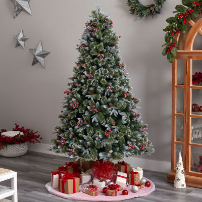 Nearly Natural Snow Faux 7 1/2 Foot Pre-Lit Spruce Christmas Tree