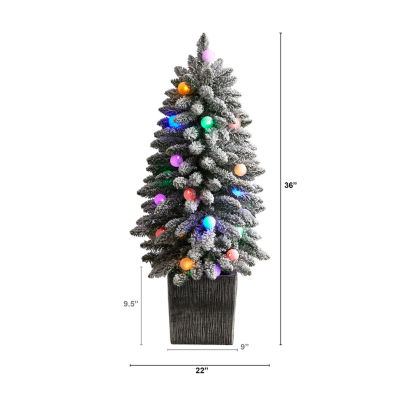 Nearly Natural Flocked Faux 3 Foot Pre-Lit Fir Christmas Tree