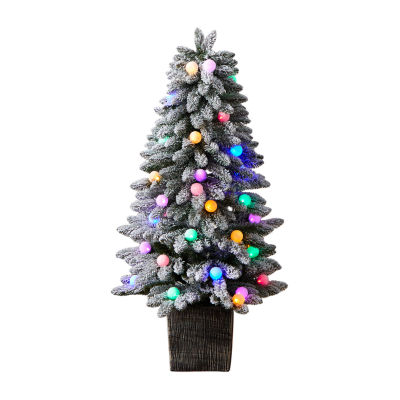 Nearly Natural Flocked Pre-Faux 4 Foot Pre-Lit Christmas Tree