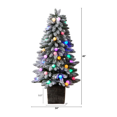 Nearly Natural Flocked Pre-Faux 4 Foot Pre-Lit Christmas Tree