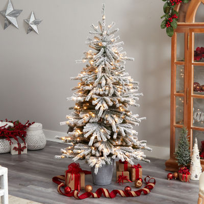 Nearly Natural Flocke Faux 6 Foot Pre-Lit Pine Christmas Tree