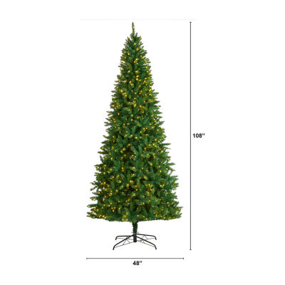 Nearly Natural Green Valley Faux 9 Foot Pre-Lit Fir Christmas Tree