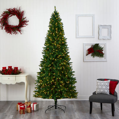 Nearly Natural Green Valley Faux 9 Foot Pre-Lit Fir Christmas Tree