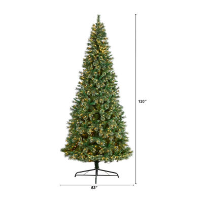 Nearly Natural Slim Snow Faux 10 Foot Pre-Lit Pine Christmas Tree