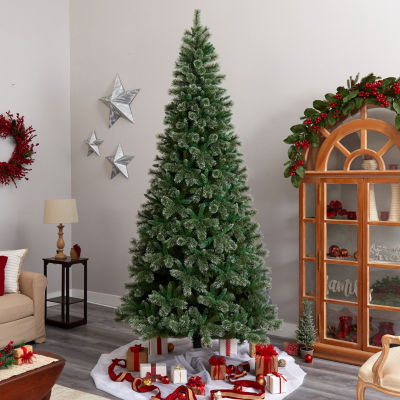 Nearly Natural Slim Snow Faux 10 Foot Pre-Lit Pine Christmas Tree