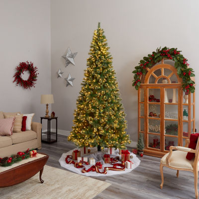 Nearly Natural Slim Snow Faux 10 Foot Pre-Lit Pine Christmas Tree