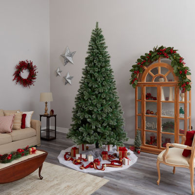 Nearly Natural Slim Snow Faux 10 Foot Pre-Lit Pine Christmas Tree