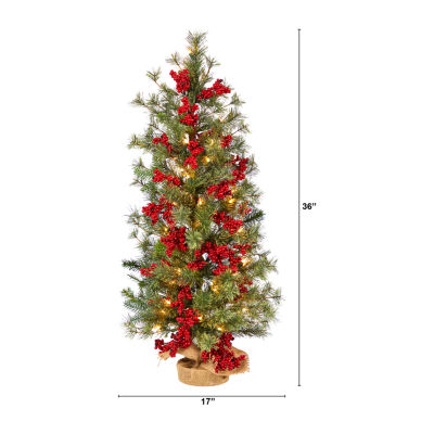 Nearly Natural Berry & Faux 3 Foot Pre-Lit Pine Christmas Tree