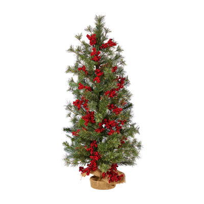 Nearly Natural Berry & Faux 3 Foot Pre-Lit Pine Christmas Tree