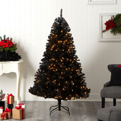 Nearly Natural Black Faux Foot Pre-Lit Christmas Tree