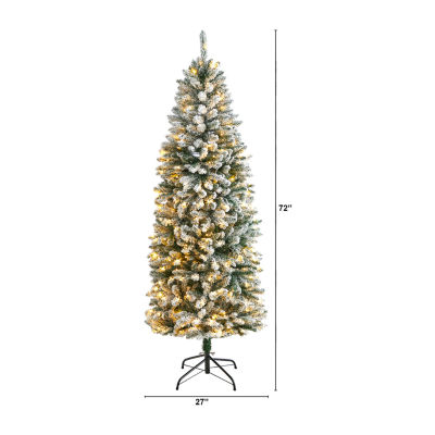 Nearly Natural Slim Flocked Faux 6 Foot Pre-Lit Fir Christmas Tree