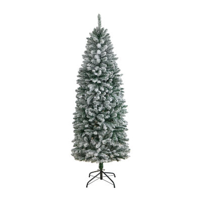 Nearly Natural Slim Flocked Faux 6 Foot Pre-Lit Fir Christmas Tree