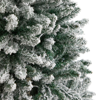 Nearly Natural Slim Flocked Faux 6 Foot Pre-Lit Fir Christmas Tree