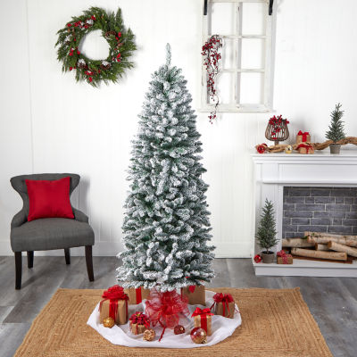 Nearly Natural Slim Flocked Faux 6 Foot Pre-Lit Fir Christmas Tree