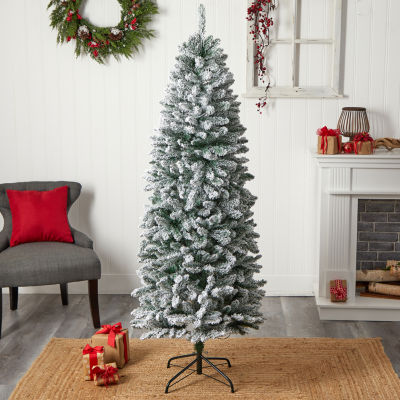 Nearly Natural Slim Flocked Faux 6 Foot Pre-Lit Fir Christmas Tree
