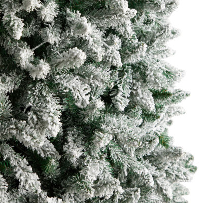 Nearly Natural Slim Flocked Faux 10 Foot Pre-Lit Fir Christmas Tree