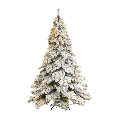 Nearly Natural Flocked Faux 7 Foot Pre-Lit Fir Christmas Tree