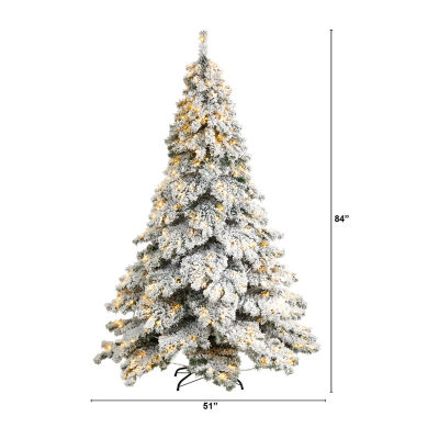 Nearly Natural Flocked Faux 7 Foot Pre-Lit Fir Christmas Tree