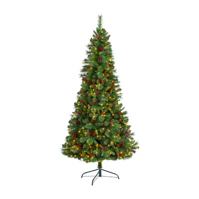 Nearly Natural Flat Back Faux 7 Foot Pre-Lit Pine Christmas Tree