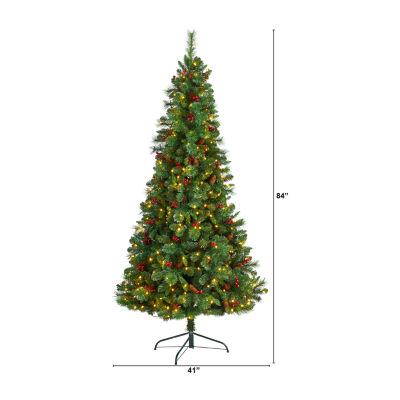 Nearly Natural Flat Back Faux 7 Foot Pre-Lit Pine Christmas Tree