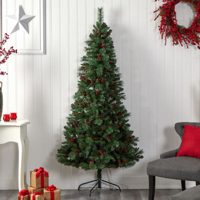 Nearly Natural Flat Back Faux 7 Foot Pre-Lit Pine Christmas Tree