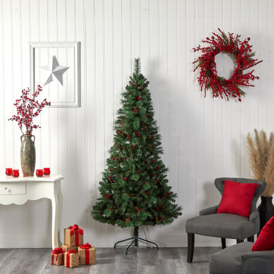 Nearly Natural Flat Back Faux 7 Foot Pre-Lit Pine Christmas Tree