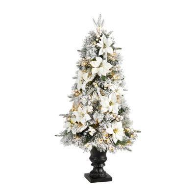 Nearly Natural Flocked Faux 4 Foot Pre-Lit Christmas Tree