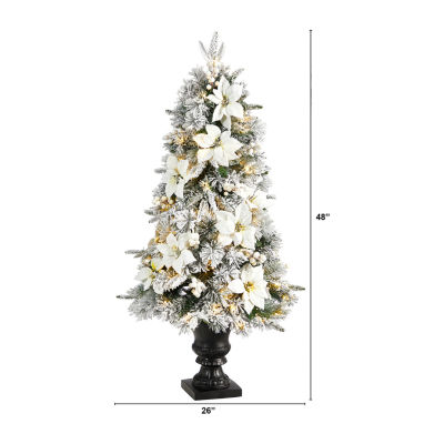 Nearly Natural Flocked Faux 4 Foot Pre-Lit Christmas Tree