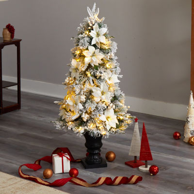 Nearly Natural Flocked Faux 4 Foot Pre-Lit Christmas Tree