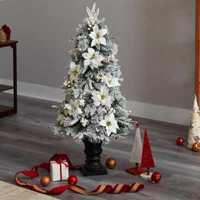 Nearly Natural Flocked Faux 4 Foot Pre-Lit Christmas Tree