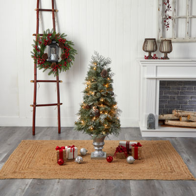 Nearly Natural Faux 4 Foot Pre-Lit Pine Christmas Tree