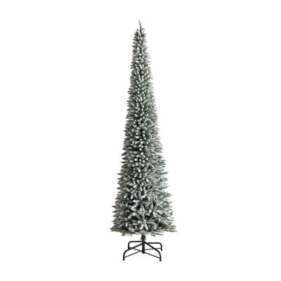 Nearly Natural Flocked Pencil Faux 12 Foot Pre-Lit Christmas Tree