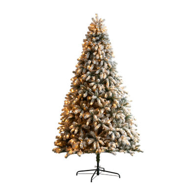 Nearly Natural Flocked Faux 9 Foot Pre-Lit Spruce Christmas Tree